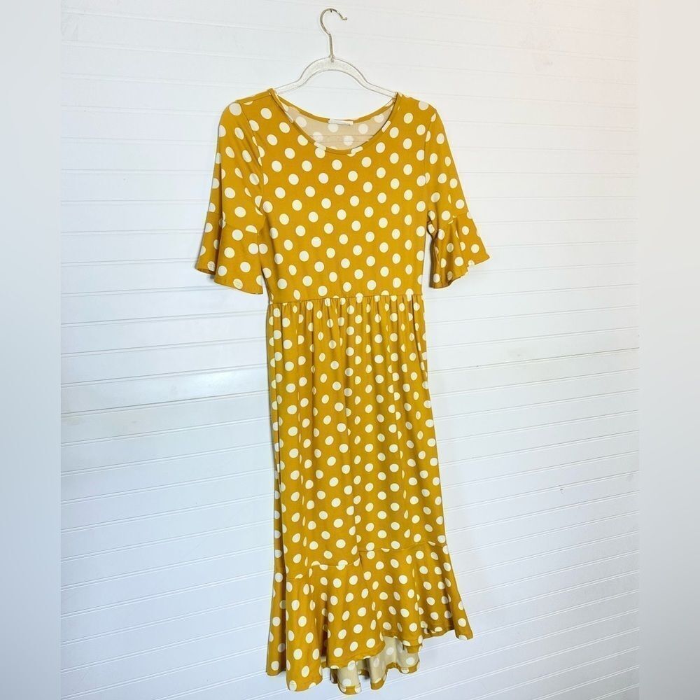 Reborn JโPolka Dot Mustard Yellow Midi Dress Size Small Retro Modest